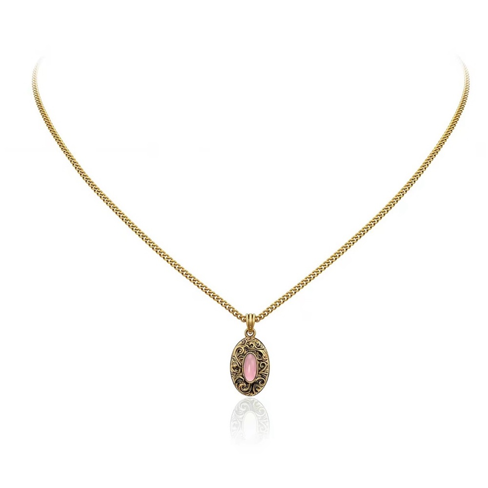 Wrangler Western  Pendant Necklace with Pink Stone - Gold Plated